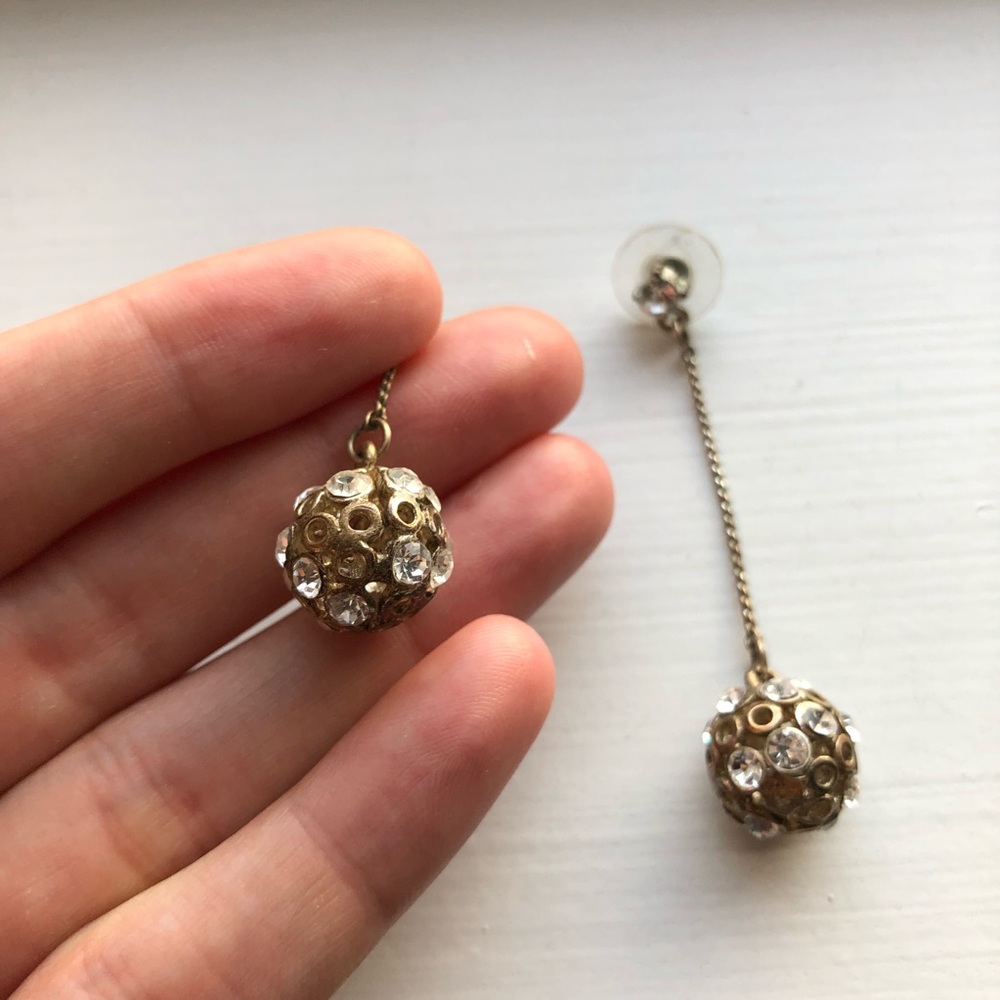 Stunning vintage gold & diamond drop ball earrings - Picture 6 of 7